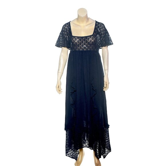 Free People Bring The Romance Midi Dress L 10 Women Blue Cotton Sheer NEW 45089 - Picture 3 of 6
